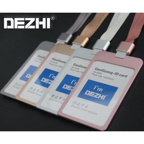 DEZHI-100*69mm Exhibition Supplies Plus Style Metal Badge Card Holders with Polyester Lanyard, LOGO Customize Business Holders