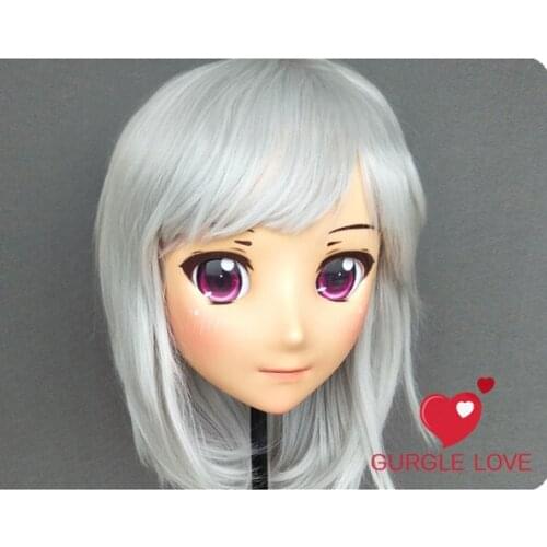 DM141) Female Sweet Girl Resin Half Head Kigurumi Mask With BJD Eyes Cosplay Japanese Anime Role Lolita Mask Crossdress Doll
