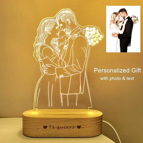 Dropshipping Customized 3D Night Light 3 Colors USB Photo Text Custom DIY Lamps For Kids Christmas Wedding Birthday Gift