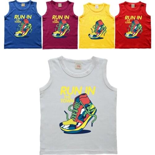 80-160 Boys Girl Cartoon Cotton Vest Tank Clothes Sleeveless T-shirt Big Girl Tanks Clothing Girl Summer T-shirt Tops Tees