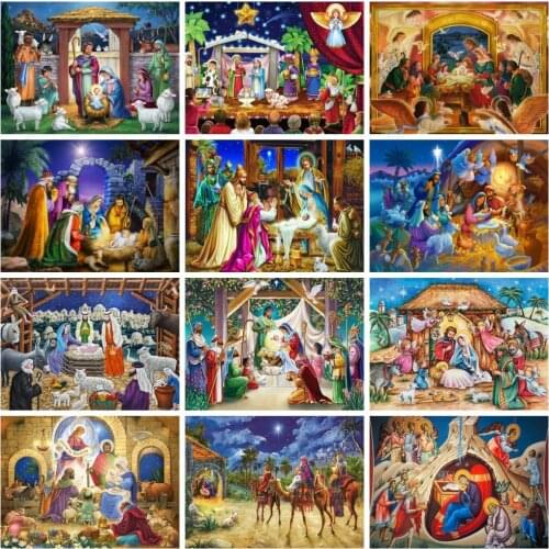 HUACAN 3D Full Square Diamond Painting Jesus Birth Craft Kit Handicraft Diamond Embroidery Religion Art Rhinestone Home Decor