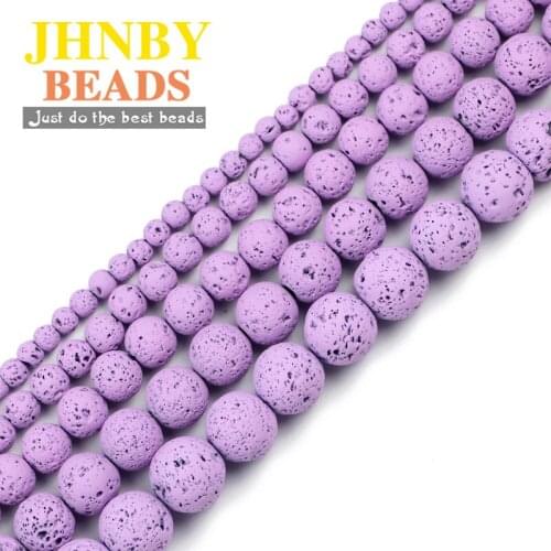 JHNBY Light purple Rubber Paint Lava Natural Stone 4/6/8/10MM Spacer Round Loose beads for Jewelry making DIY bracelets necklace
