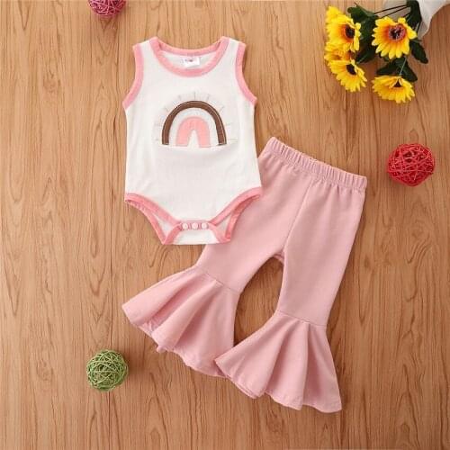 Summer Baby Girls Set Cotton Sleeveless Romper + Flare Bottom Pants Suits for Kids Fashion Baby Clothing