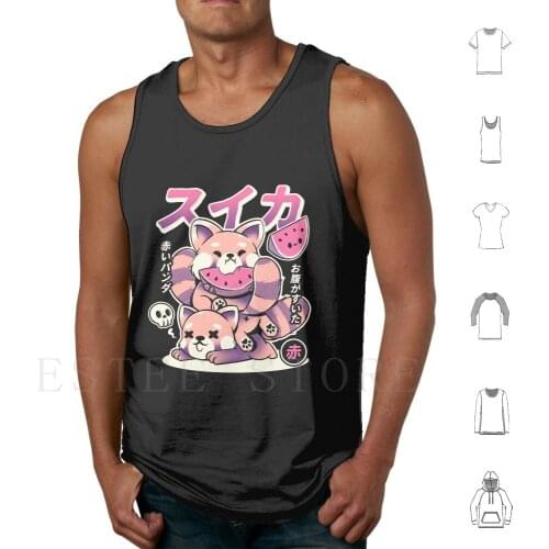 Watermelon Tank Tops Vest Cotton Cute Red Panda Panda Fox Watermelon Animals Japanese