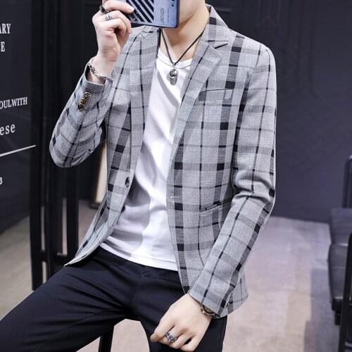 Mens casual jackets, suits, tops, plaid small suits, Korean style self-cultivation trend, young British style, spring and autum