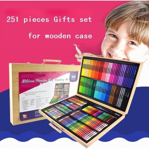 6set,251pcs/set Art Tools Painting Set for Kids Children Drawing Water Color Pen Crayons Oil pastels for Kids with Wooden Case