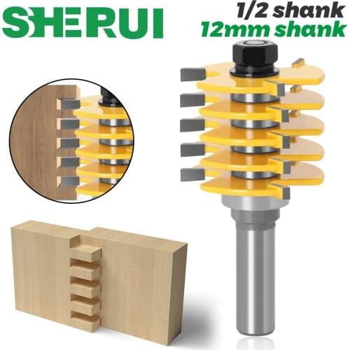 1pc Box Joint Router Bit - Adjustable 5 Blade - 3 Flute - 1/2" 12mm Shank For Wood Cutter Tenon Cutter for Woodworking Tools