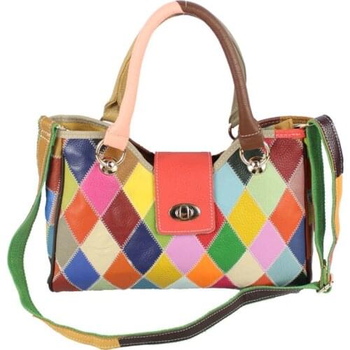 New Womens Bag Genuine Leather Shoulder Bag Check Color Matching Leather Handbag Messenger Bag