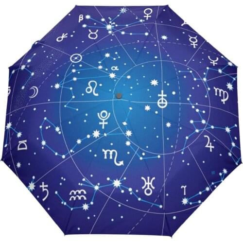 2017 New Arrival 12 Constellations Novelty Umbrella Three Folding Galaxy Space Stars Women Rain Umbrella Automatic Free Shippinp