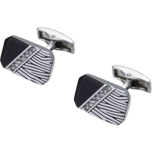 The new French fashion mens shirt cuff cuff high quality crystal silvery and black striped Cufflinks
