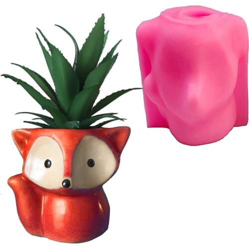 New Succulent Plant Pot Silicone Mold Fox Candle Holder Aromatherapy Plaster Concrete Mold DIY Resin Cake Tool
