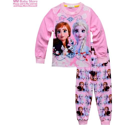 Autumn Winter Two Piece Anna Elsa GIrls Pajamas Clothing Set Soft Homewear Outfits For Children Cartoon Top And Long Johns Suit