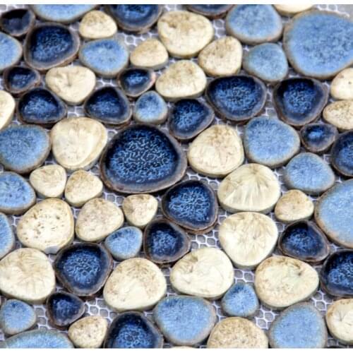 Blue Mediterranean style cobble stone ceramic mosaic tiles for kitchen backsplash tile bathroom shower fireplace hallway HMC1002