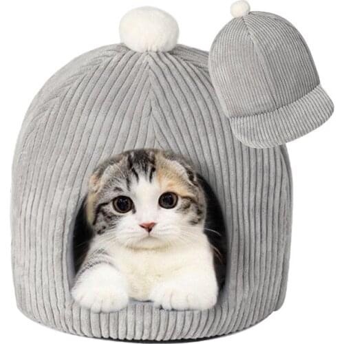 Semi Closed Warm Dogs Nest Autumn and Winter Plush Cute Hat Pets Nest Kittens Nest Pet Bed