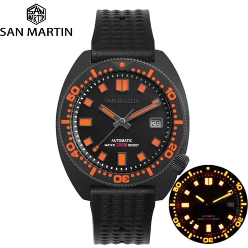 San Martin Luxury Diving Watch Black Warrior 6105 Turtle Colorful Luminous NH35 Automatic Mechanical Men Watch Sapphire Glass