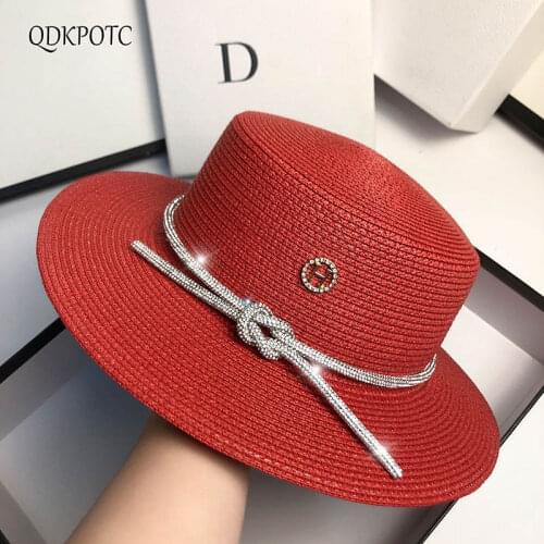 2021 Cap New Summer Women Straw Drill Belt Fedoras Fashion Light Luxury Romantic Hepburn Wind UV Protection Sun Hats QDKPOTC