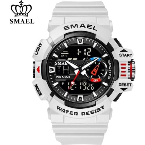 SMAEL Military Watches Men Sport Watch Waterproof Wristwatch Stopwatch Alarm LED Light Digital Watches Mens Big Dial Clock 8043