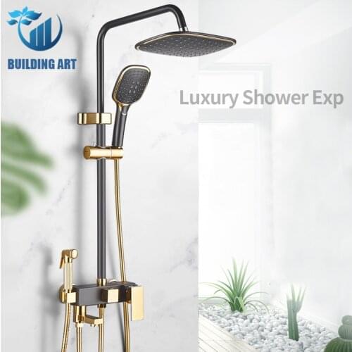 Brass Black Golden Shower Faucet Rain Shower Faucet Set With Bidet Faucet Bathroom Shower Faucet 3&4 Ways Bathtub Faucet Tub