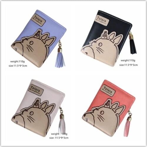 Cute cartoon Totoro Anime Action Figure Printed Pu Leather Short Fold Student Kawaii Handbag Purse Wallet Coin Pocket Girl Bag