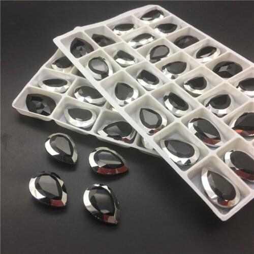 TopStone Black Crystal with Silver Patina 13X18mm Teardrop Glass Fancy Stone Droplet Rhinestones for Jewelry Making