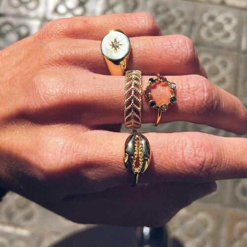 Vintage Boho 4Pcs/Sets Colorful Stone Metalic Fashion Finger Rings Korea Hit for Women Girl Party