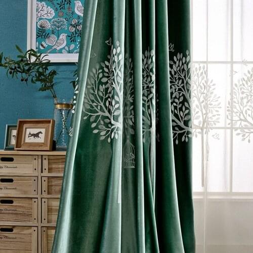 Green Lucky Tree Embroidered Velvet Curtains Modern Minimalist for Living Room Bedroom Purple Velvet Embroidery Curtains Custom