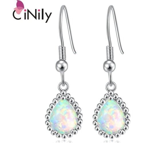 CiNily White & Blue Fire Opal String Of Beads Dangling Earrings Silver Plated Drop Earring BOHO Summer Jewelry Gifts Girl Woman