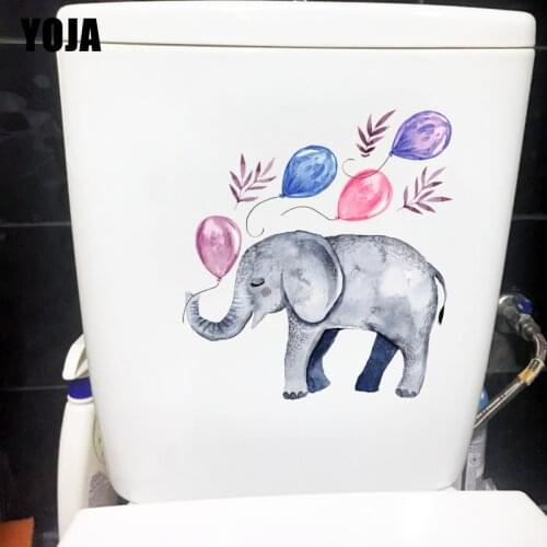 YOJA 22.6×24.4CM Cartoon Balloon Baby Elephant Creative WC Toilet Sticker Home Room Wall Decor T1-2713
