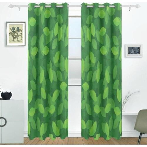 Green Leaves Curtains Drapes Panels Darkening Blackout Grommet Room Divider for Patio Window Sliding Glass Door 55x84 Inches