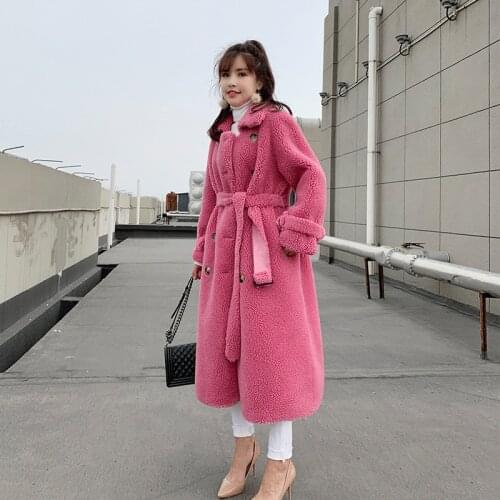 2020 Winter New Women Real Sheep Shearing Fur Jacket Outwear Female Natural Sheepskin Fur Wool Loose Streetwear Long Coat