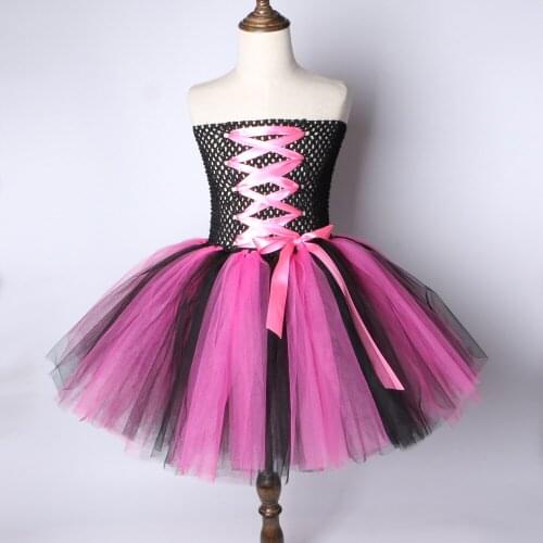 Meninas bruxa tutu vestido quente rosa e preto crianças halloween carnaval cosplay bruxa traje crianças vestidos de festa para m
