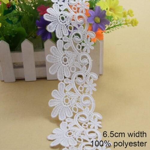 10yards 6.5cm white polyester embroidery lace french lace ribbon fabric guipure diy trims wedding lace sewing Accessories#3830