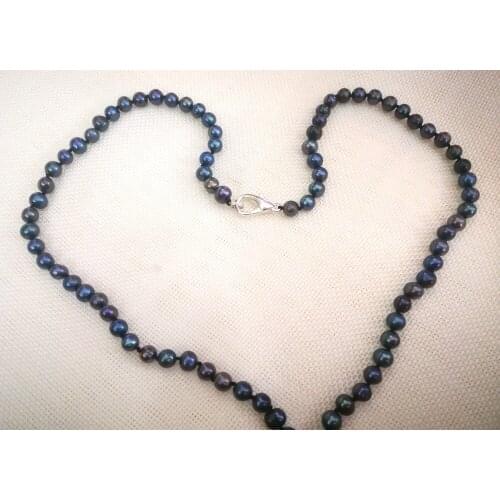 17'' 42cm Women Jewelry 6x7mm black colors pearl beads handmade necklace Natural freshwater pearl gift