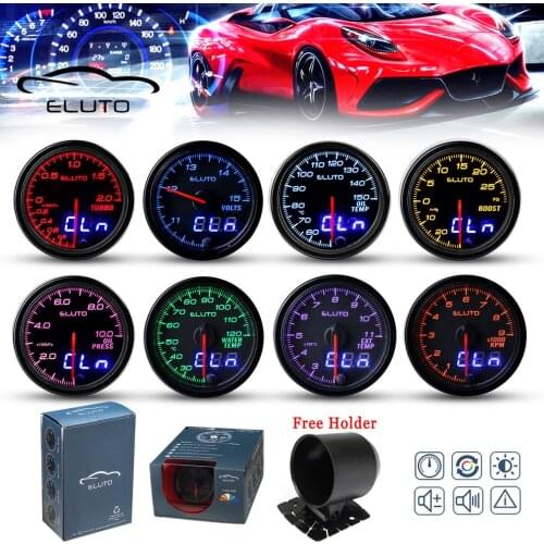 2" 52mm 10 Colors LED Dual Display Car Brushless Stepper Motor Turbo Boost PSI Bar Water Oil Temp Pressure Tach Volt EGT Gauge