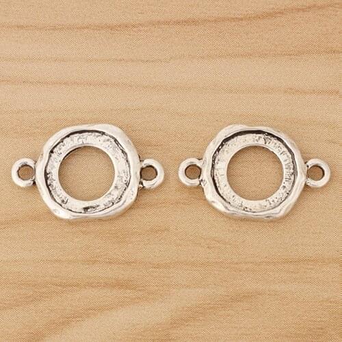 20 Pieces Tibetan Silver Hammered Connector Charms Double Sided Blank 10mm Round Cabochon Setting for Bracelet Jewellery Making