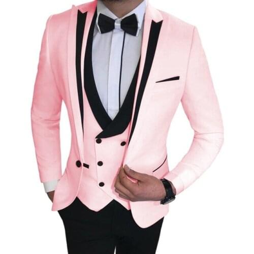 2020 Latest Coat Pant Designs Pink Custom Made Formal Wedding Men Dress 3 Pieces Suits Slim Fit Groom Wedding Suits For Men