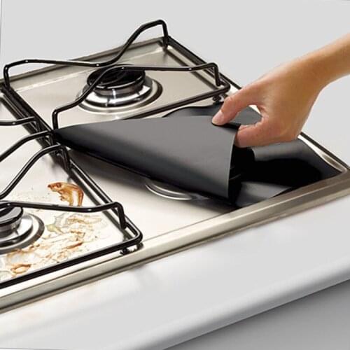 4Pcs/set Black Reusable Foil Gas Hob Range Stovetop Burner Protector Liner Cover For Cleaning Kitchen Tool Non Stick Dishwasher
