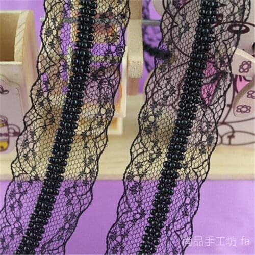 5Yards Black Embroidery Ribbon Lace Beaded Lace Trim DIY Handmade Clothes Accessory Decoration Fabric Manual Wedding Accessories