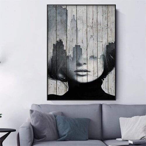 Black and White Woman Canvas Painting Nordic Woman Wall Art Picture for Room Home Decor Post-modern Character Posters and Prints