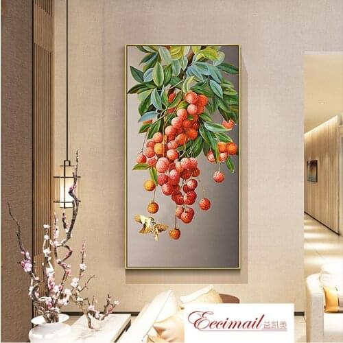 EECAMAIL 5D Diamonds Full Diamonds Embroidered Lychee Vertical Version Restaurant Point Stickers Diamond New Living Room Porch