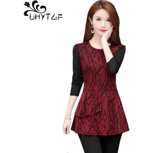 UHYTGF 5XL plus size t shirt women long sleeve pullover casual spring top tshirt female korean fashion ruffle tops for women 793