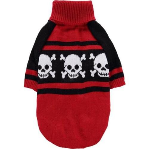 Halloween Pet Dog Sweater Clothes Winter Printed Skull Knitwear Red Jumper Coat for Teddy Golden Retriever Small Large Dogs Cats