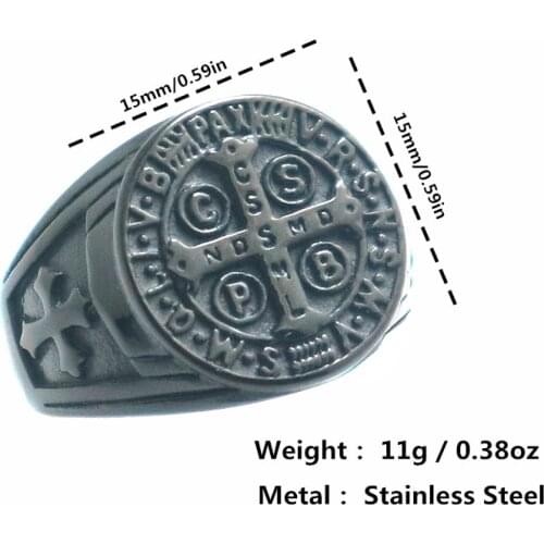 Ladys Size 5 To 10 CSPB CSSML NDSMD Saint Benedict of Nursia 316L Stainless Steel Black Newest Ring