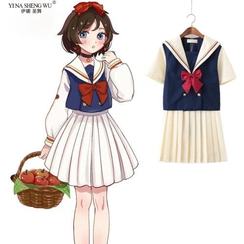 Girls Navy Sailor JK Suit Japanese Anime School Uniform Women Tops Pleated Skirt Suit Cardigan College Students Carnival Costume