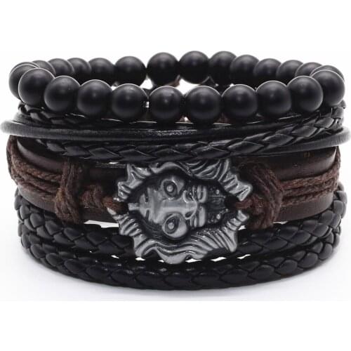Lion Hope Black Beaded Wrap Handmade Woven Men Leather Bracelets Women Vintage Bangle Male Homme Jewelry Accessories