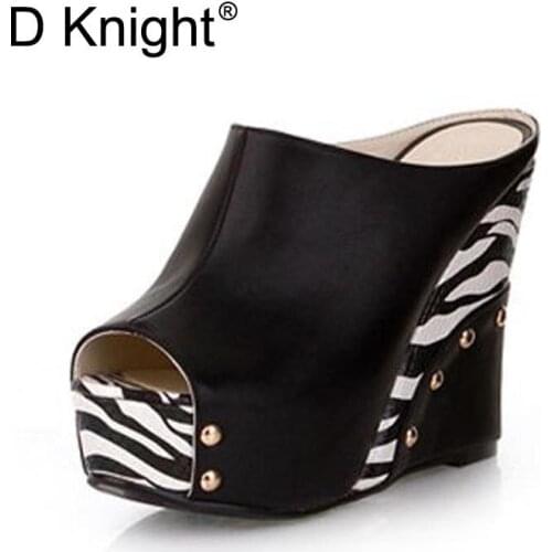 Hot Sale Women Open Toe Platform Wedges Sandals Fashion Zebra Print High Heels Women Slippers Ladies Casual Slides Summer Shoes