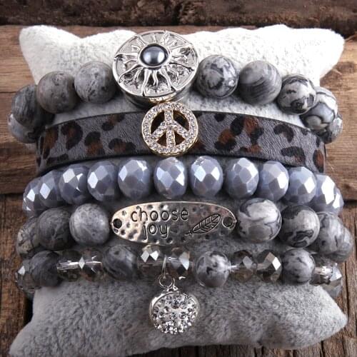 MD Fashion Boho Jewelry Accessory Stone Beaded Bracelet 5pc Stack Bracelet Bangle Set For Peace Bohemian Jewelryes Gift