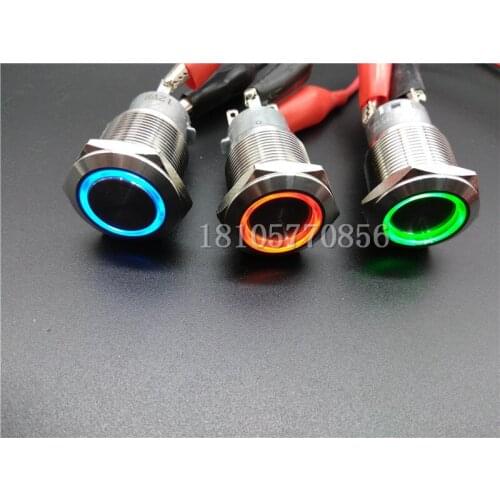 2pcs Stainless steel self-locking 19mm metal button switch with LED lamp, waterproof and rustproof 24V, 12V