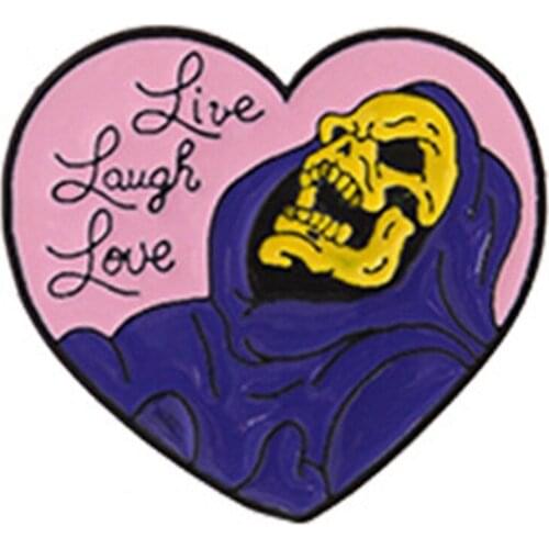 Cartoon Gothic Dark Heart Shape Skull Head Brooches Coat Enamel Badge Brooches Lapel Pins Halloween Skeleton Wizard Witch Gifts