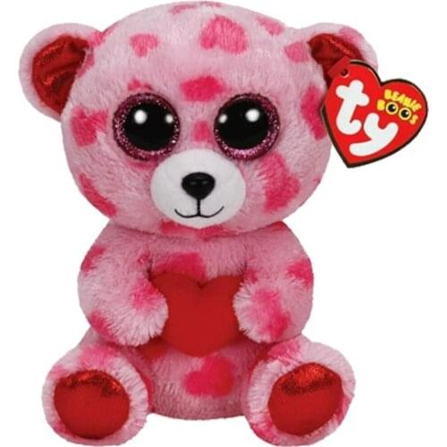 New Ty Beanie Big Eyes 6" 15 cm Pink Spotted Bear Holding A Love Heart Soft Plush Cute Animal Toy Stuffed Doll Kid Birthday Gift